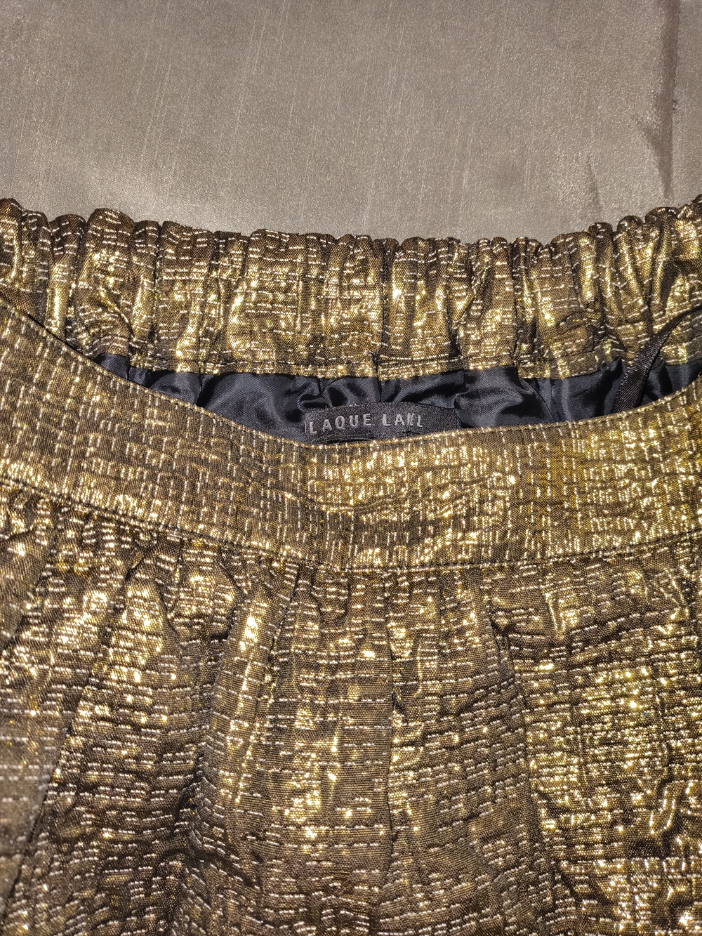 Blaque Label Gold Metallic Mini Skirt S | Shimmer Textured Elastic Waist Party - Picture 4 of 4